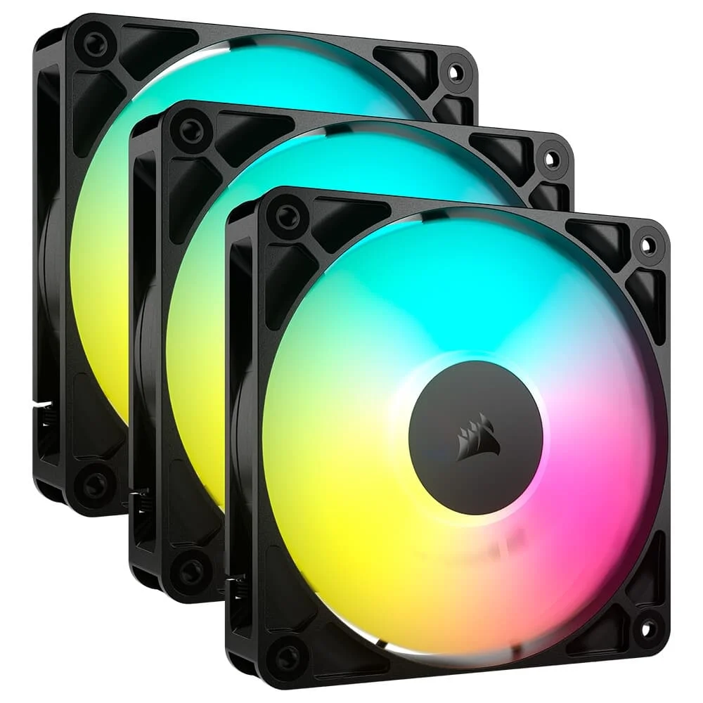 Kit com 3 Ventoinhas Corsair RS120 ARGB, 120mm, PWM, Pret.