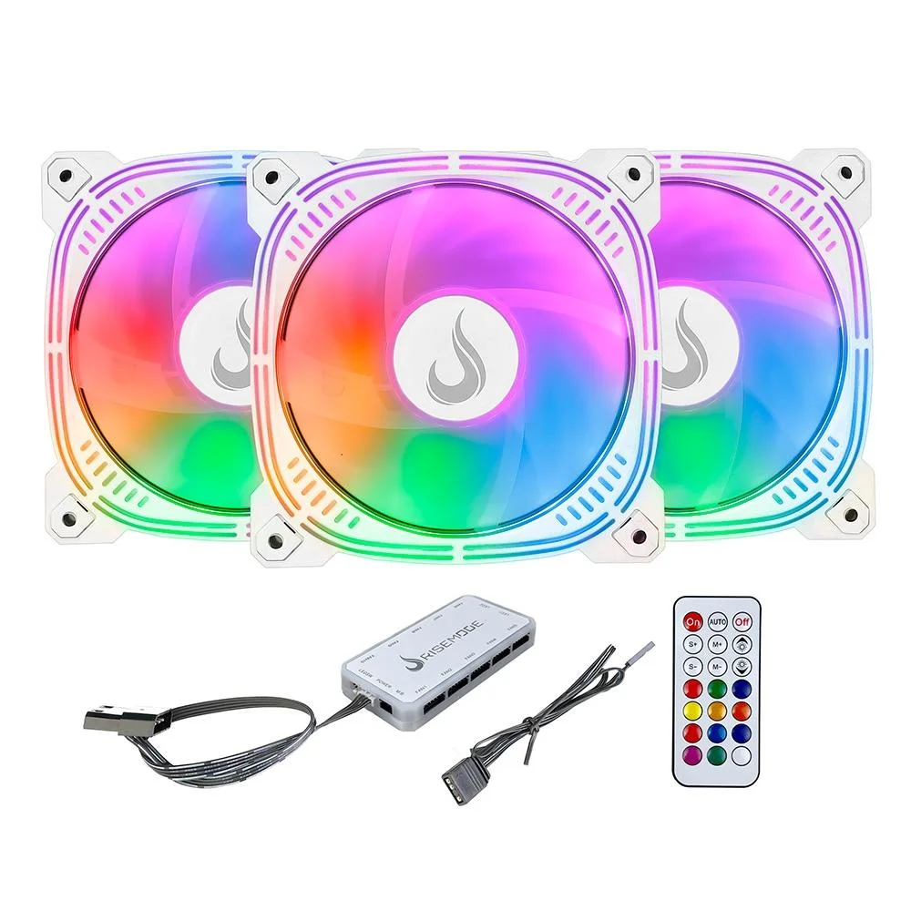 Kit Com 3 Ventoinhas Rise Mode Aura frost Pro, 120mm, ARGB
